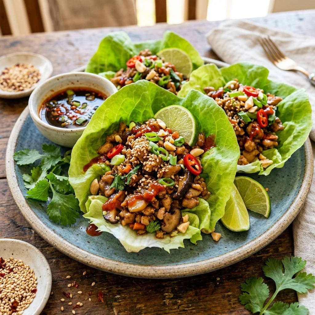 Healthy chicken lettuce wraps filled with flavorful ingredients