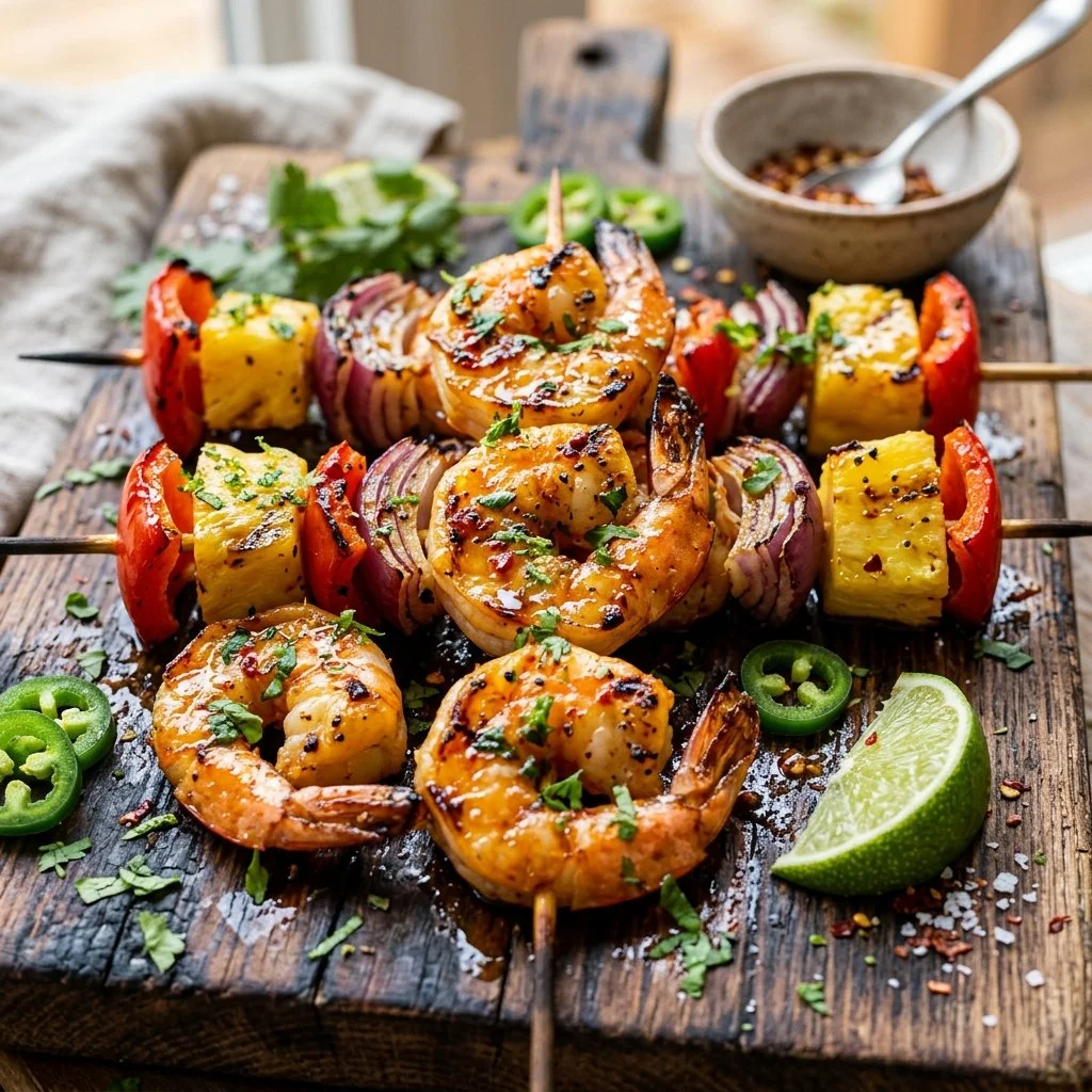 Delicious Chili Lime Shrimp Skewers grilled with zesty lime and chili seasoning