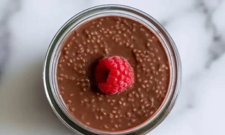 Delicious Chocolate Chia Pudding served in a bowl with toppings