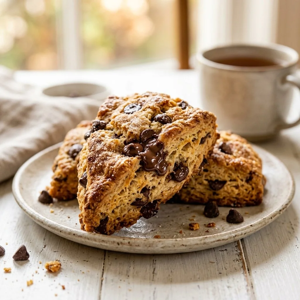 Delicious chocolate chip scones fresh out of the oven