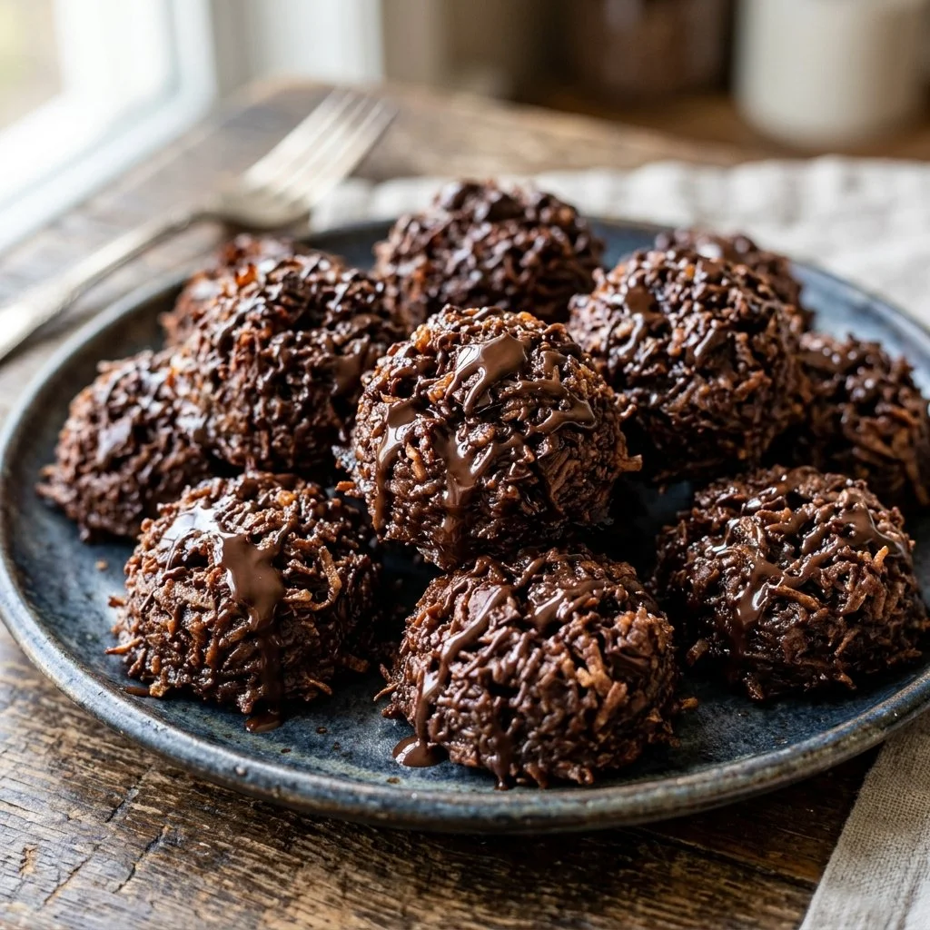 Delicious homemade chocolate macaroons on a plate