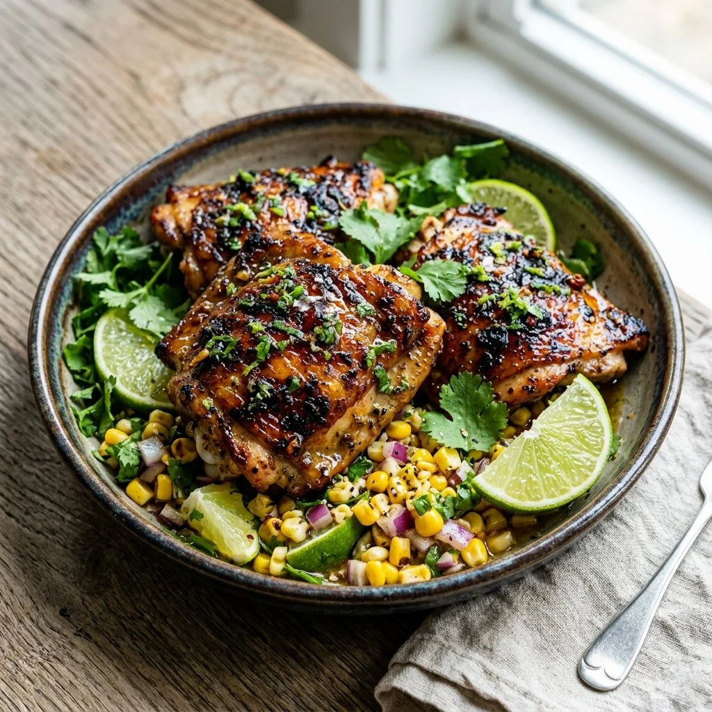 Delicious Cilantro Lime Chicken garnished with fresh herbs