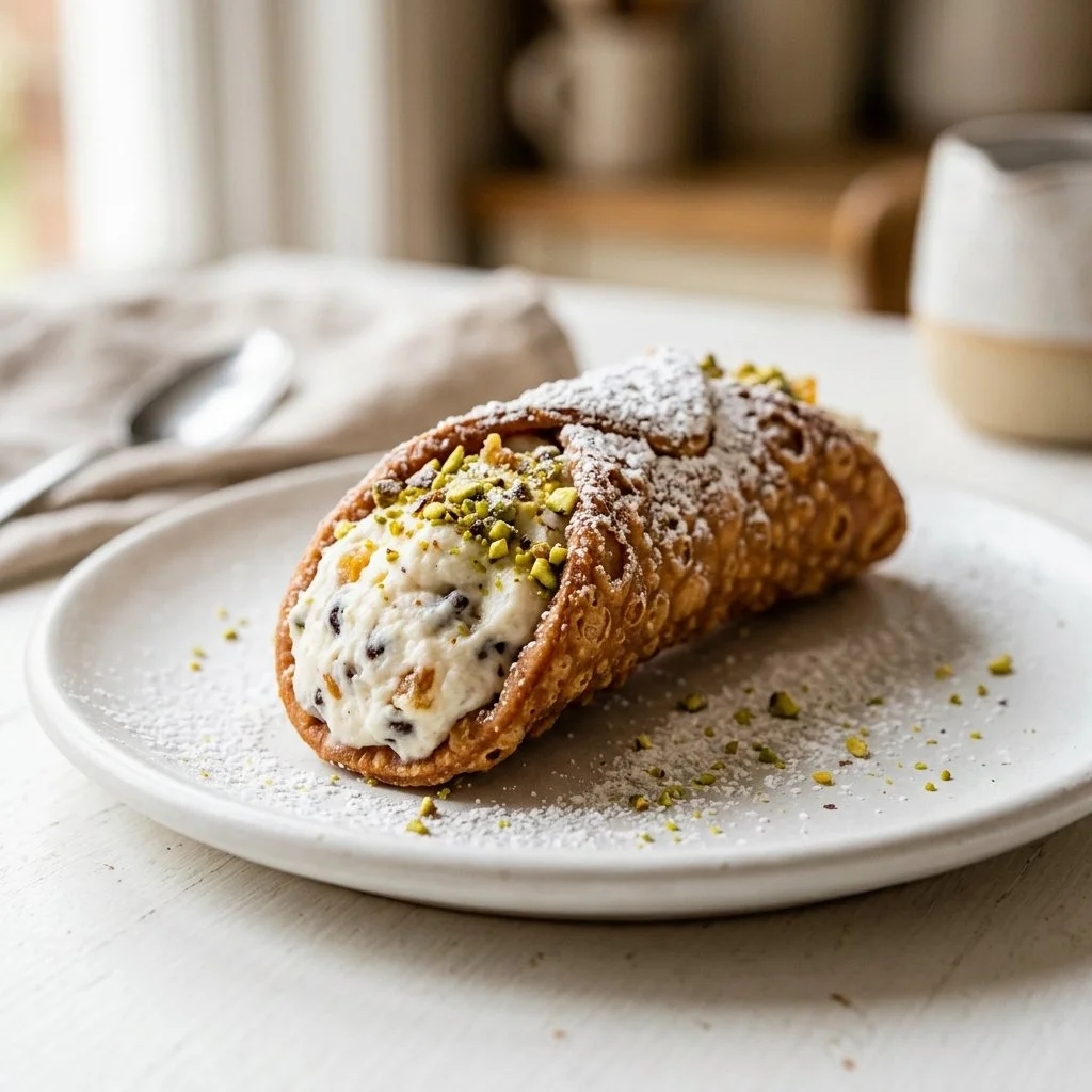Classic cannoli with crispy shells and creamy filling on a dessert plate