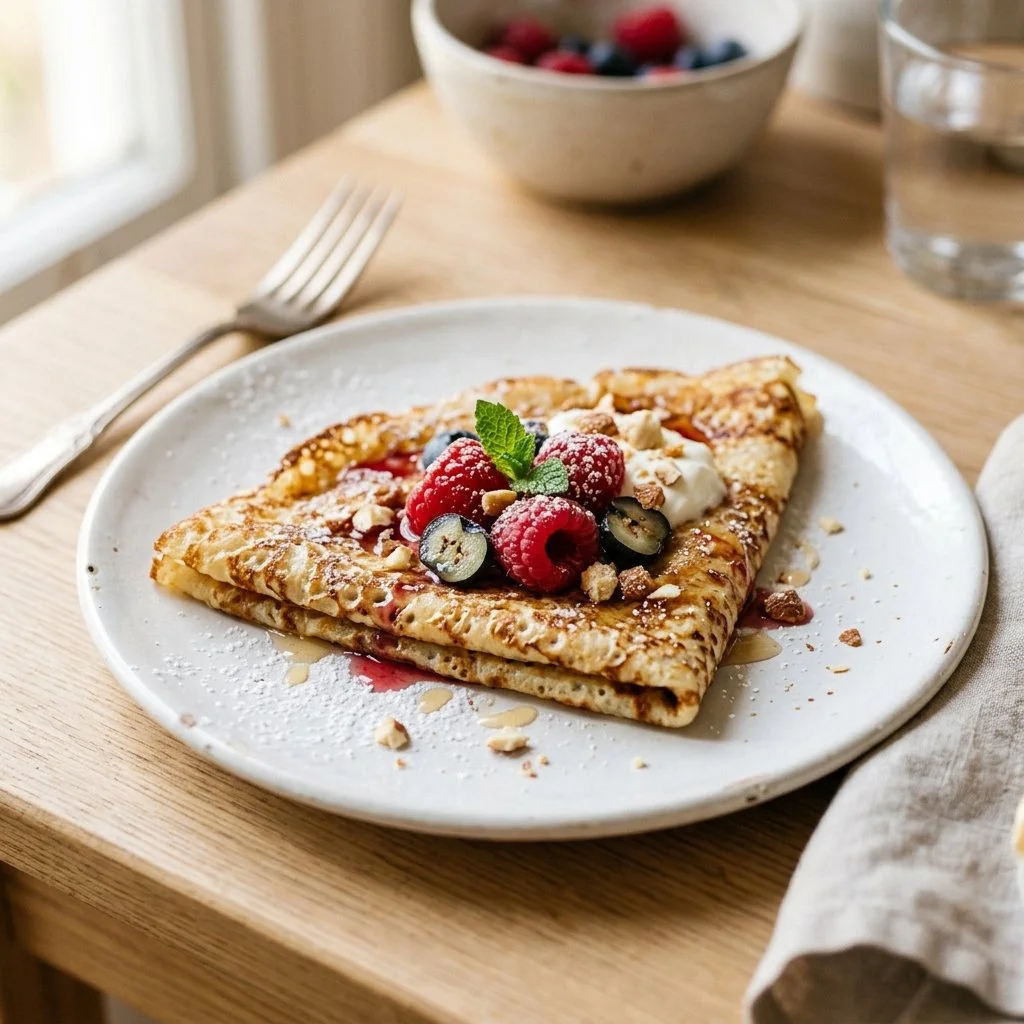 Delicious homemade classic crepes ready to be filled with sweet or savory ingredients.