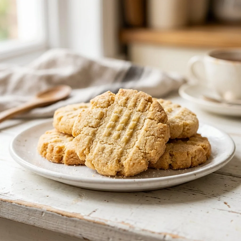 Delicious classic shortbread cookies on a wooden table
