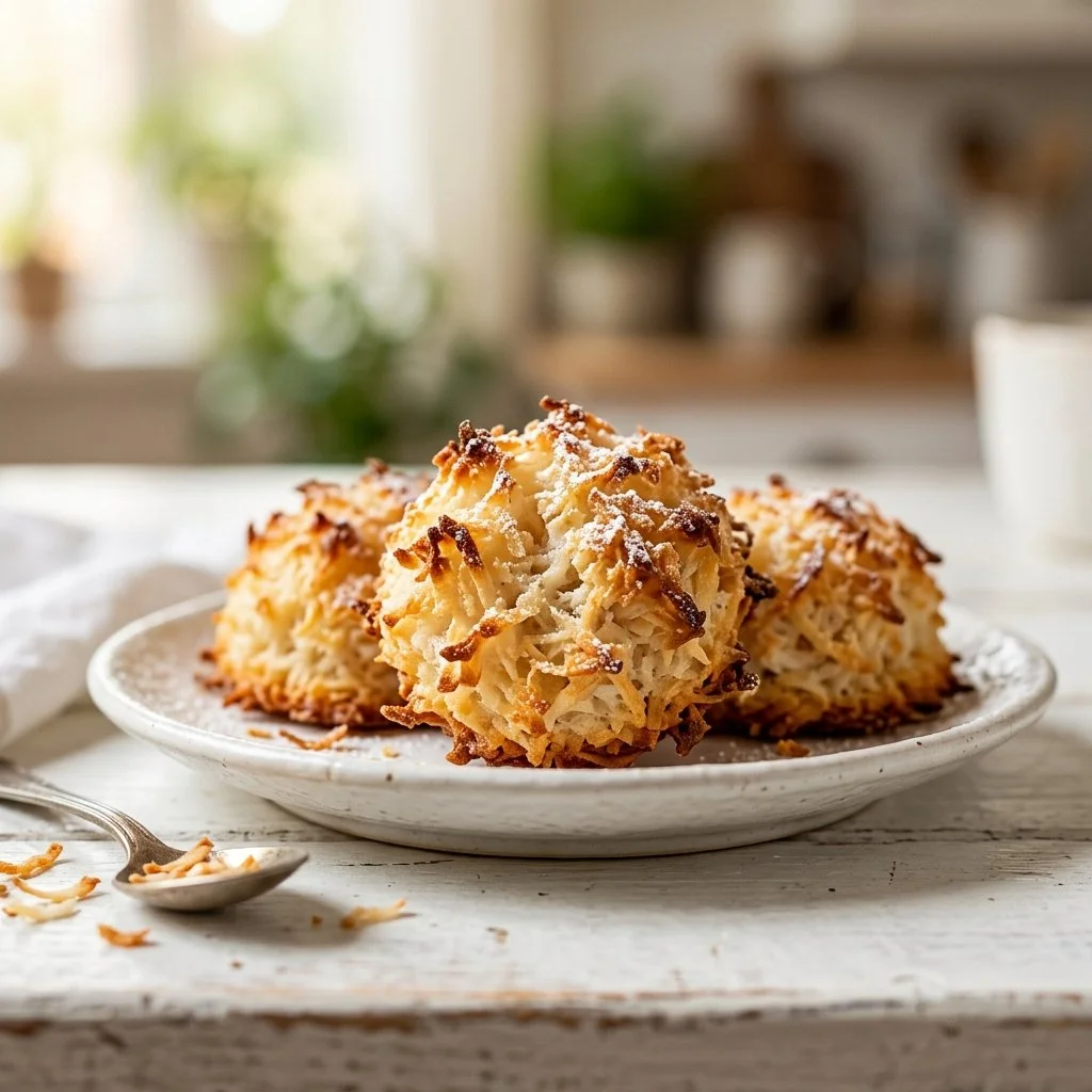 Homemade Coconut Macaroons on a decorative plate