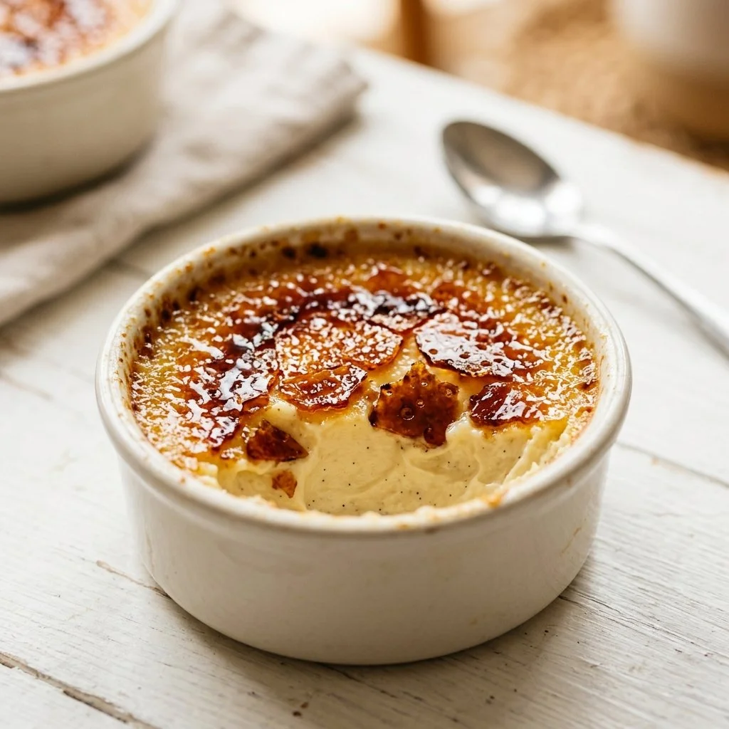Delicious creme brulee cheesecake topped with caramelized sugar