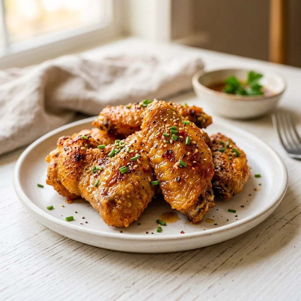 Crispy air fryer chicken wings served on a plate