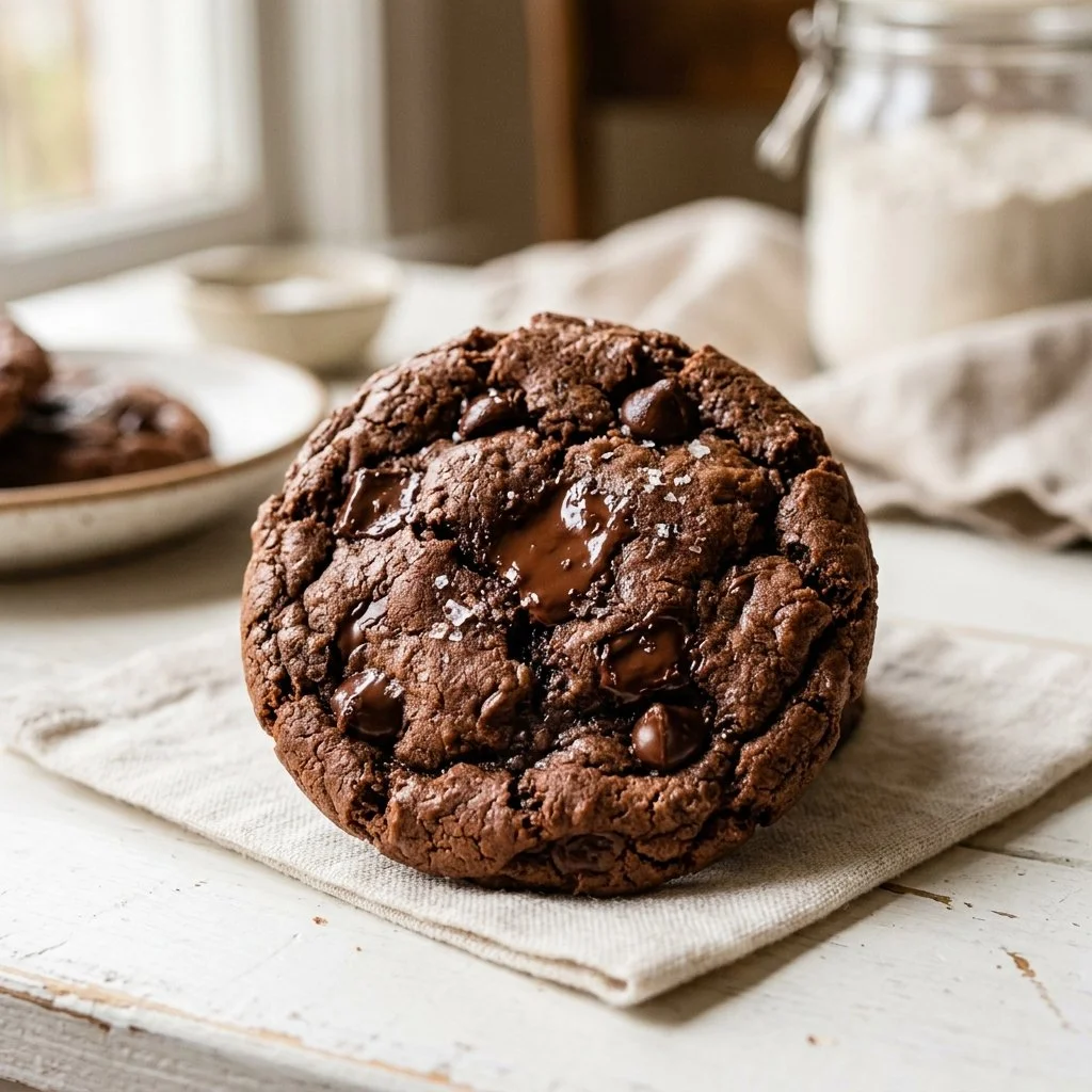 Delicious double chocolate cookies with rich chocolate chips and soft texture