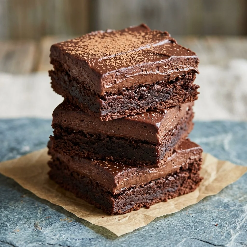 Delicious French Silk Brownies topped with creamy chocolate and whipped cream