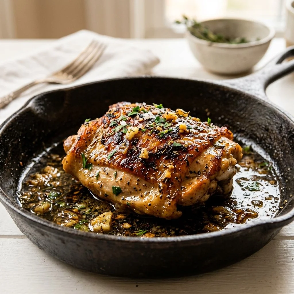 Garlic Butter Chicken Thighs cooked in rich garlic butter sauce