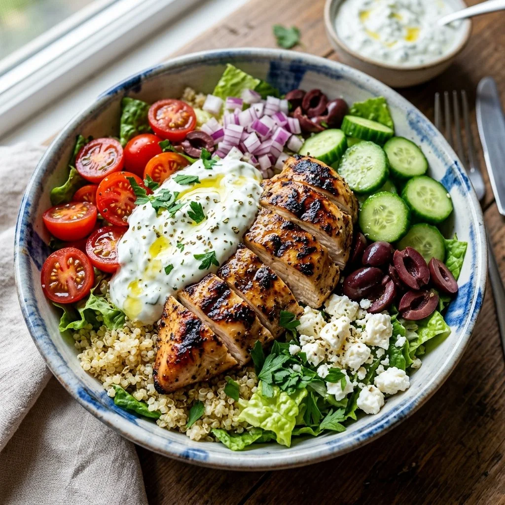 Delicious Greek Chicken Bowl with fresh veggies and flavorful ingredients