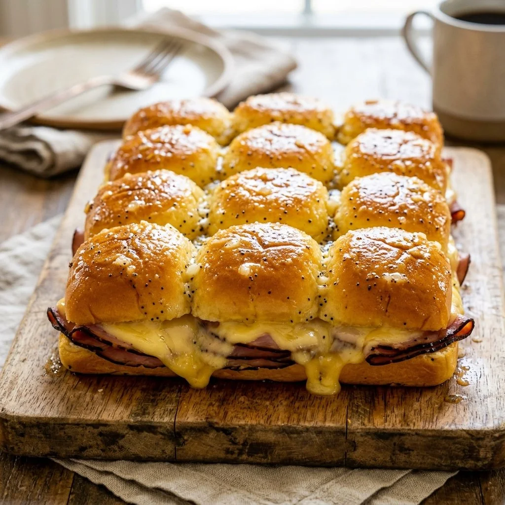 Ham and Cheese Breakfast Sliders served on a platter
