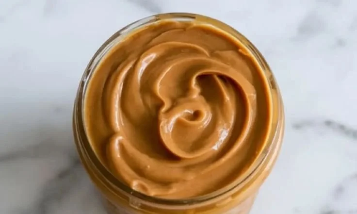 Delicious homemade Biscoff cookie butter in a jar with a spoon