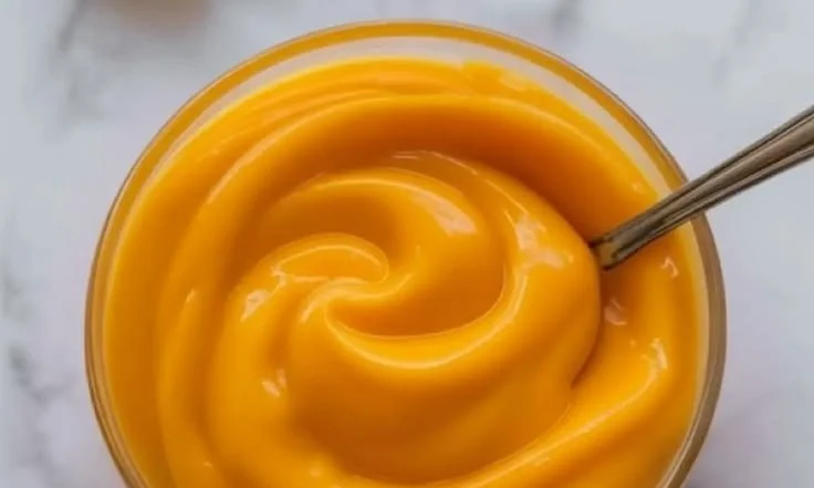 Homemade orange curd in a jar, showcasing its vibrant color and creamy texture