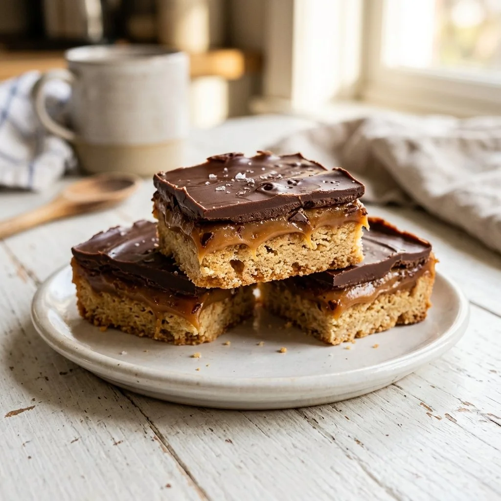 Homemade Twix Bars with layers of caramel and chocolate