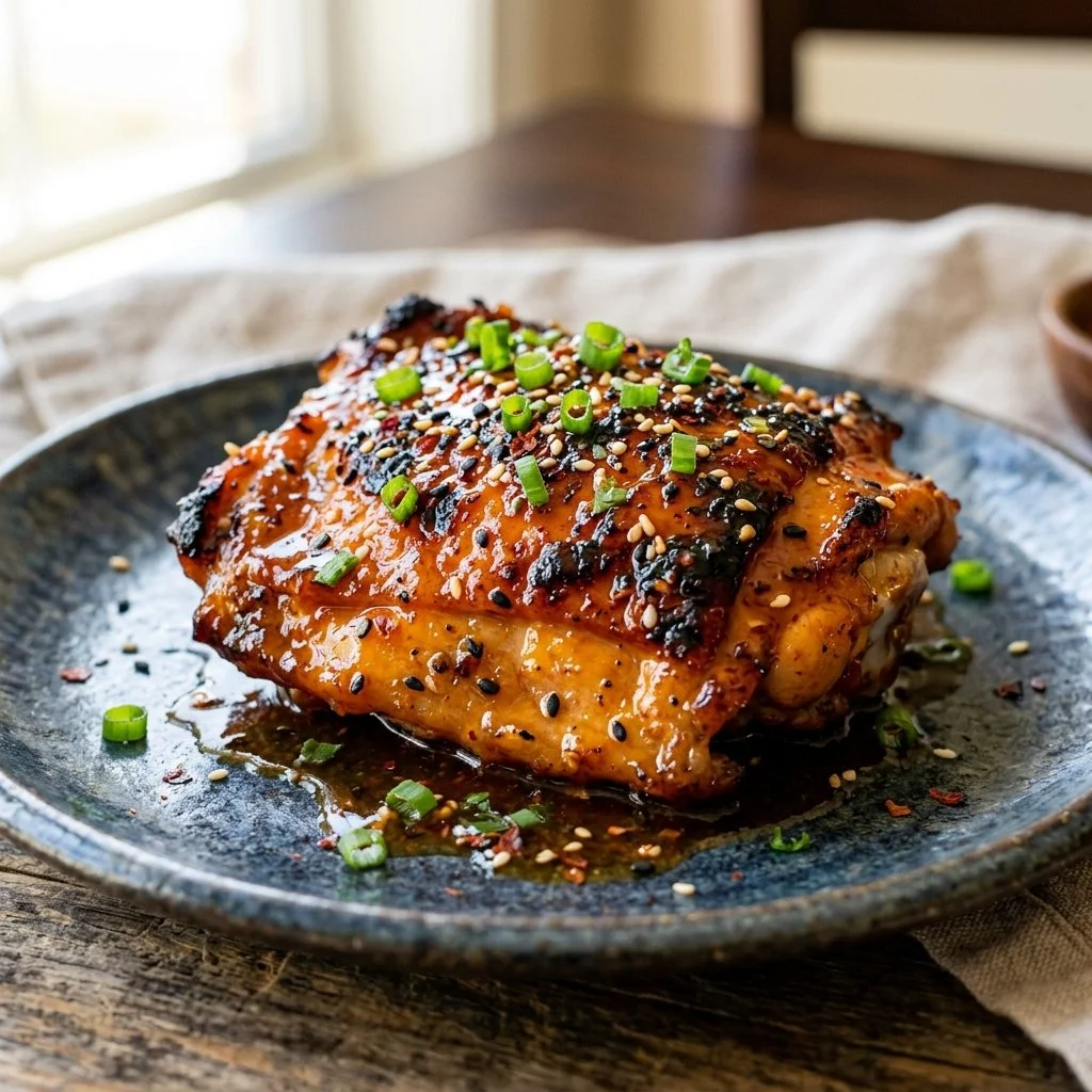 Delicious plate of Honey Sriracha Chicken drizzled with sauce