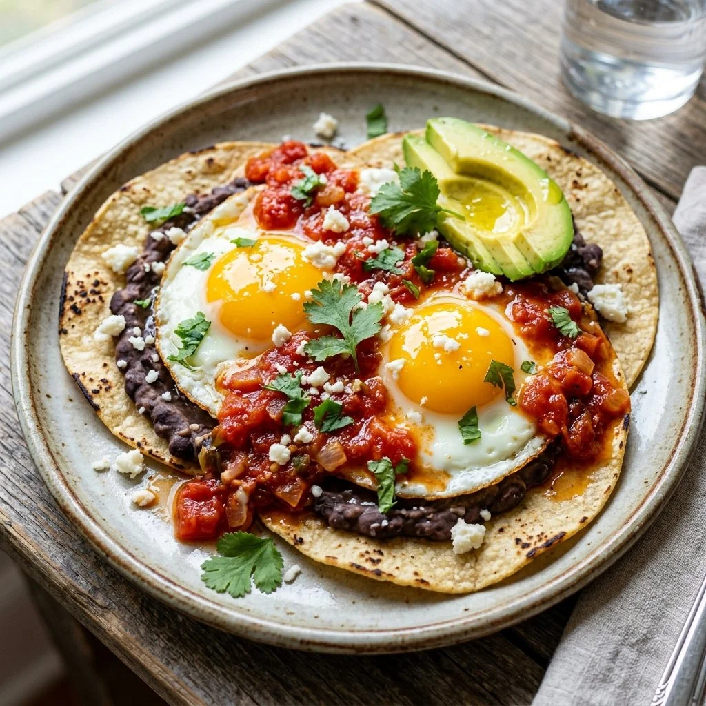 Delicious Huevos Rancheros served with fresh salsa and tortillas