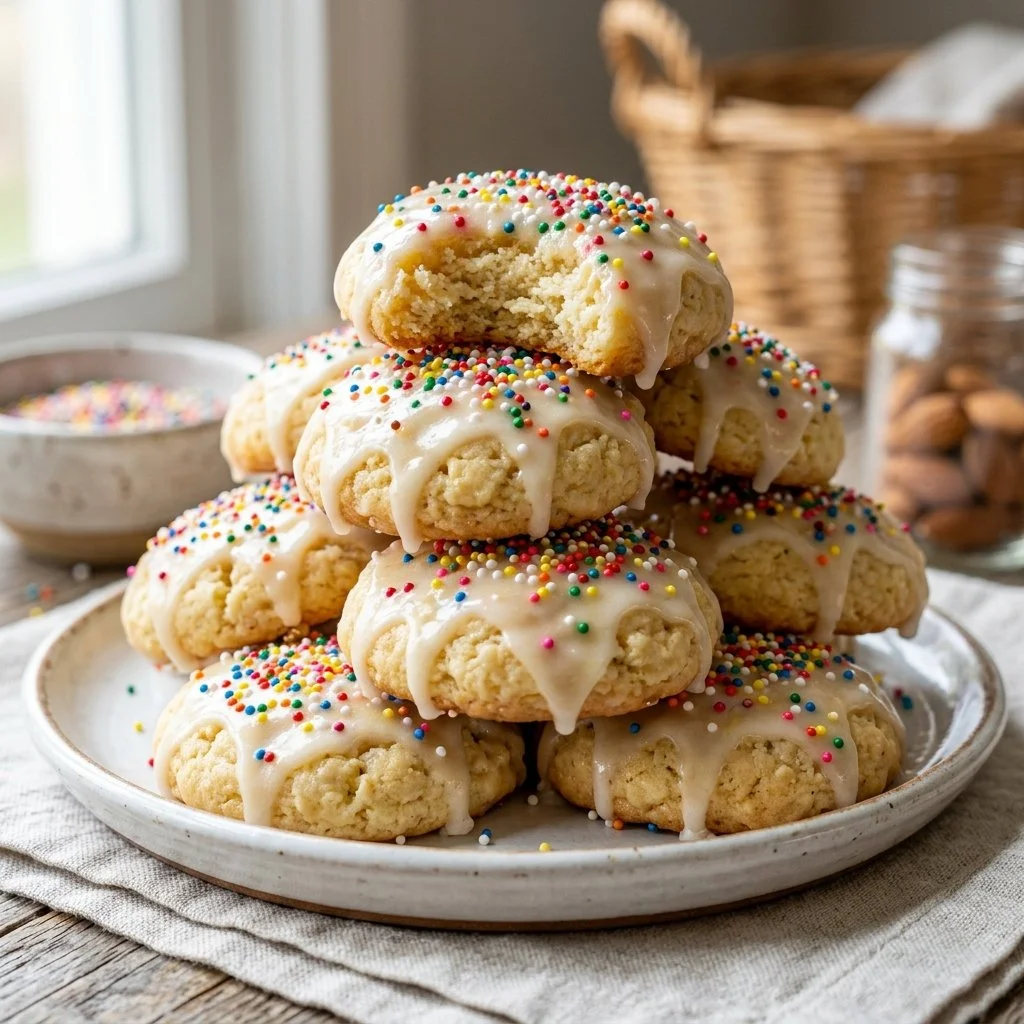 Delicious Italian Ricotta Cookies arranged on a plate.
