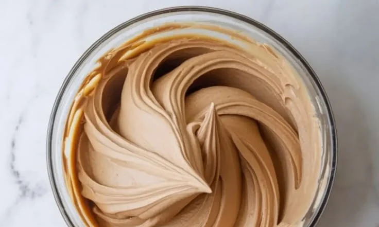 Delicious Kahlua Buttercream cake filling in a baking dish
