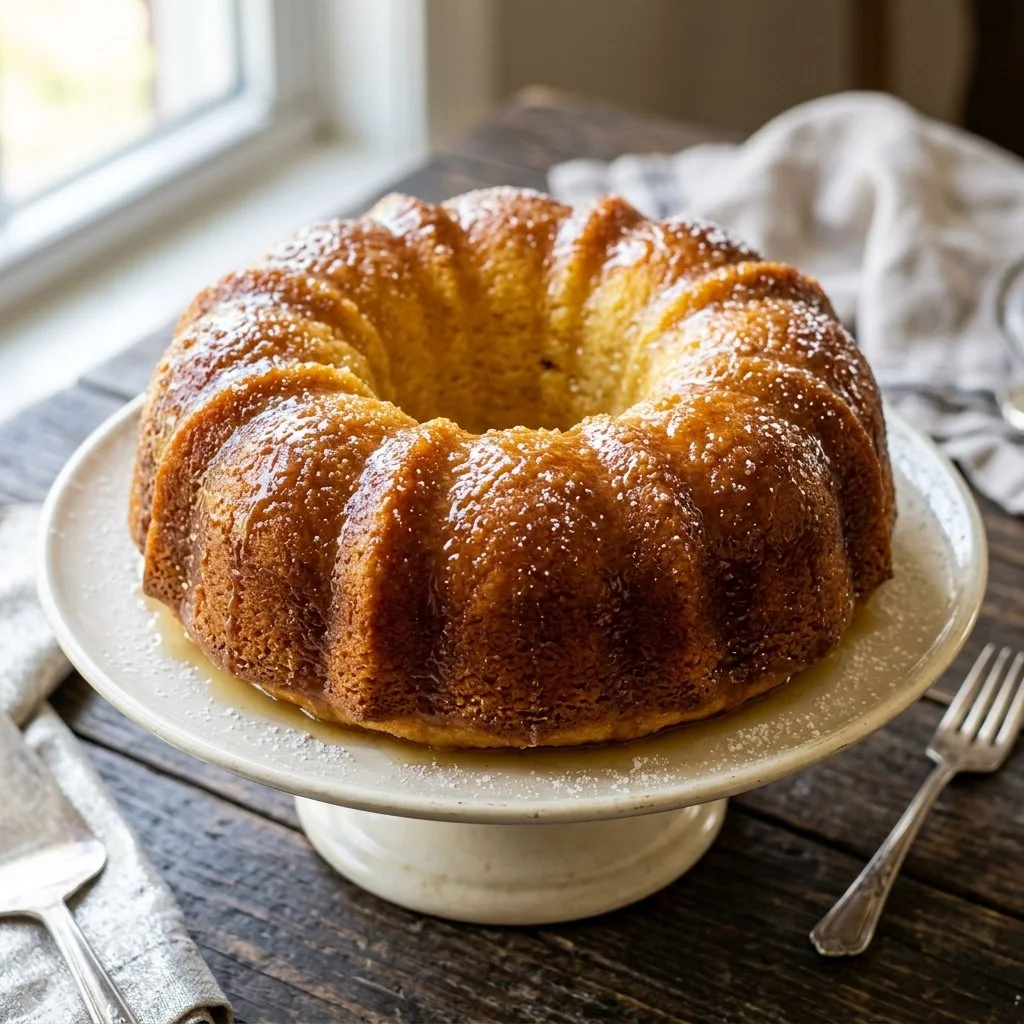 Homemade Kentucky Butter Cake with a golden crust and buttery glaze.