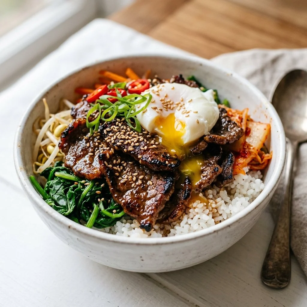 Delicious Korean Beef Bowl with rice and vegetables