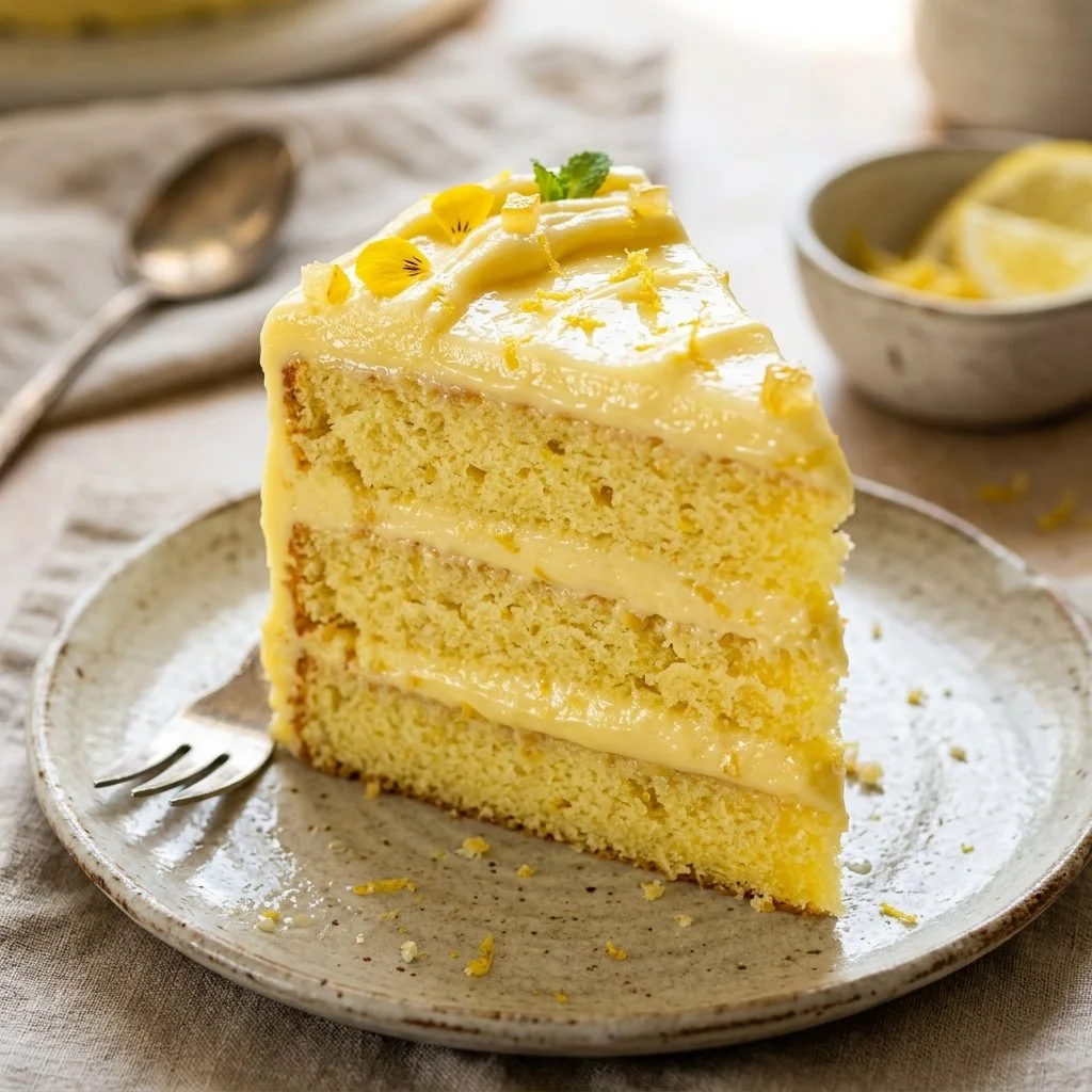 Delicious Lemon Cream Cake with lemon zest and creamy frosting