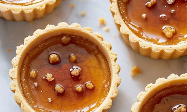 Delicious Maple Brown Butter Tartlets served on a rustic wooden table