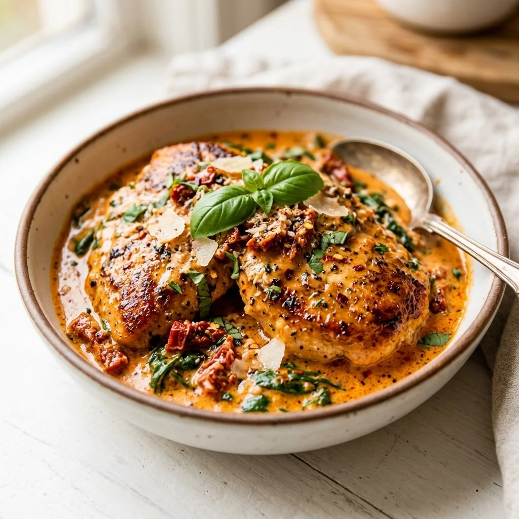 Delicious Marry Me Chicken served with creamy sauce and herbs.