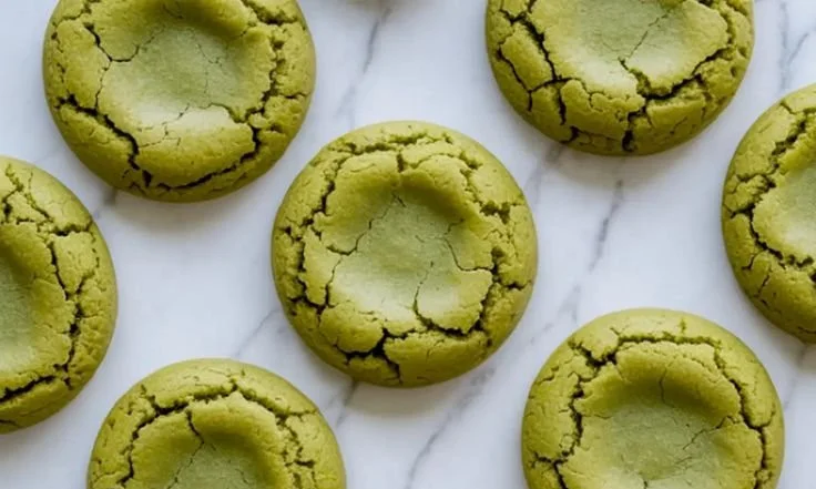 Delicious homemade matcha cookies on a wooden plate