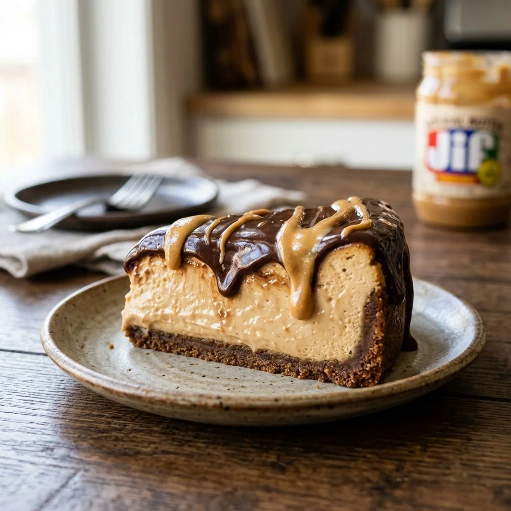 Delicious no-bake peanut butter cheesecake with a rich creamy topping