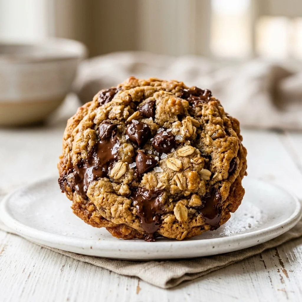 Delicious oatmeal chocolate chip cookies on a baking tray
