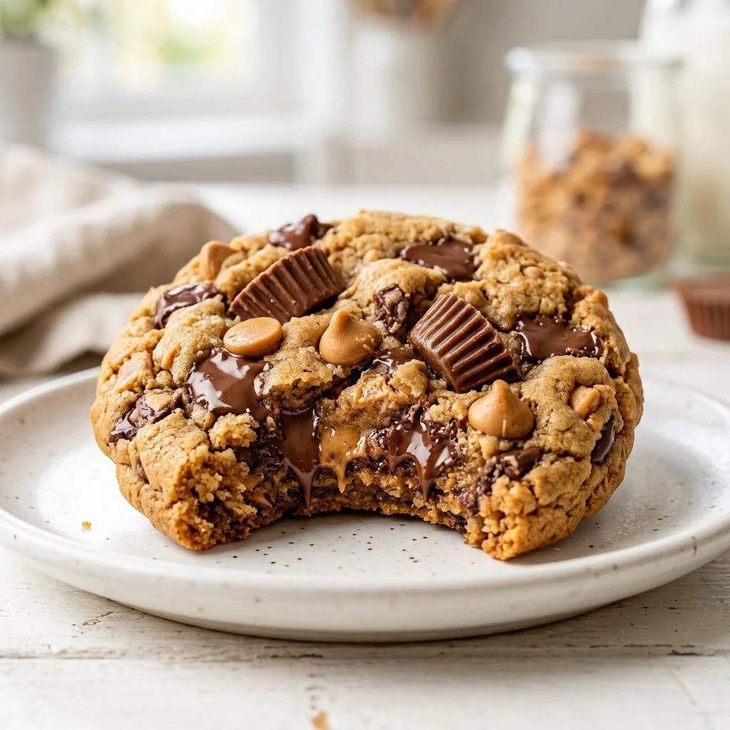Delicious homemade Peanut Butter Cup Cookies with chocolate and peanut butter