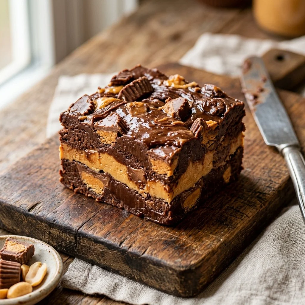 Delicious Peanut Butter Cup Fudge with creamy layers of chocolate and peanut butter