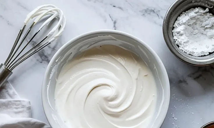 Delicious powdered sugar frosting on a freshly baked cake