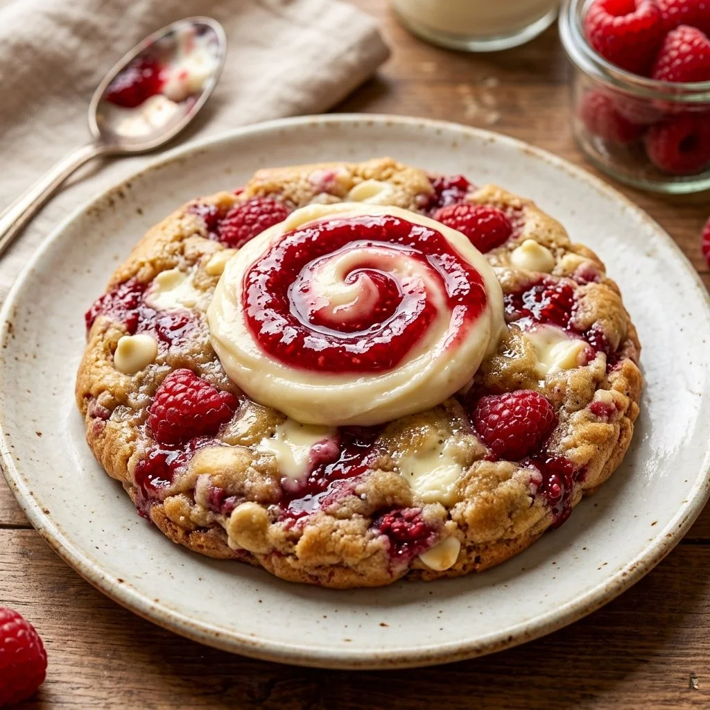 Raspberry Cheesecake Cookies on a plate, showcasing their vibrant color and texture.