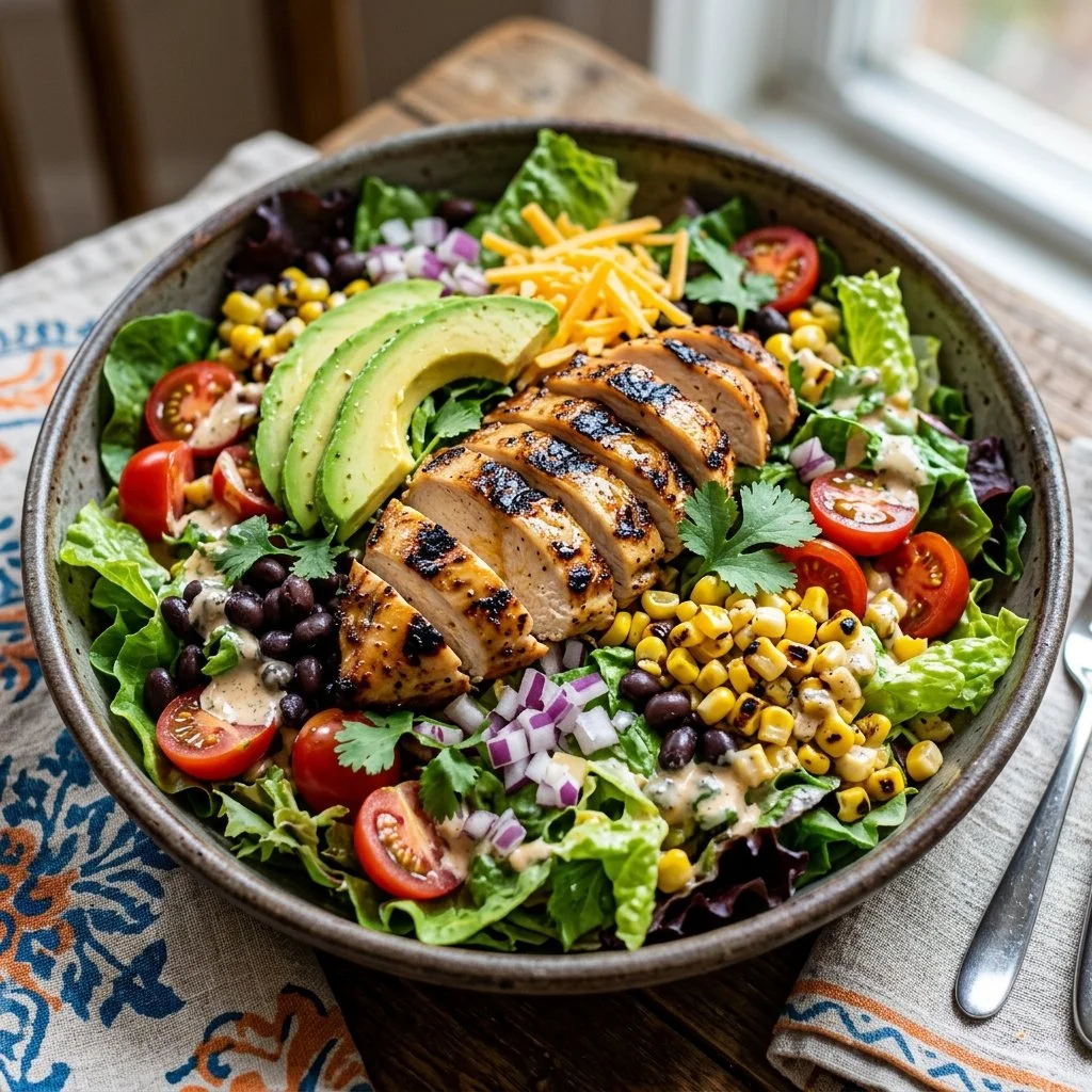 Delicious Southwest Chicken Salad with grilled chicken and fresh vegetables