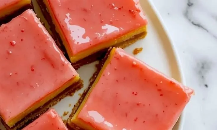 Delicious homemade strawberry lemon bars with a fresh lemon and strawberry topping.