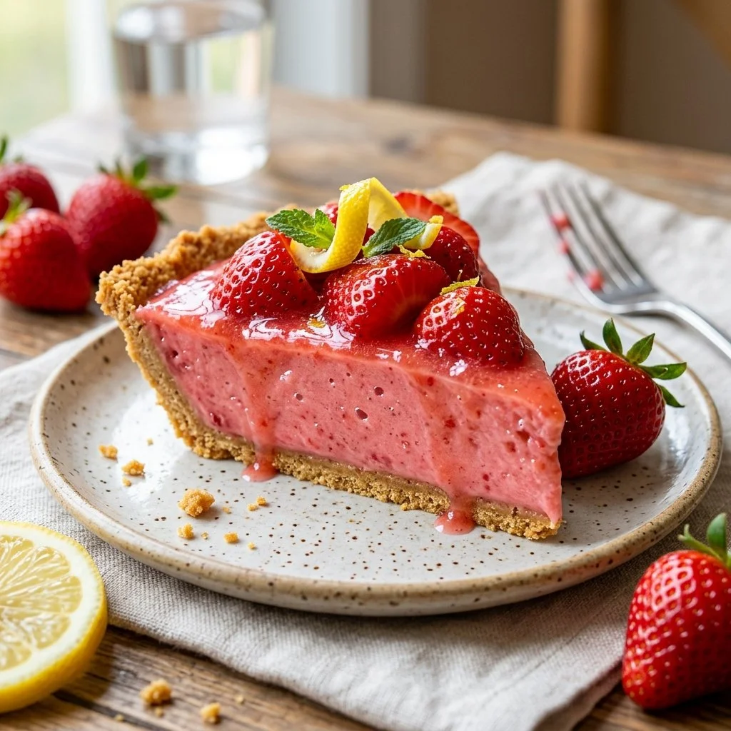 Delicious Strawberry Lemonade Pie with fresh strawberries and lemon zest