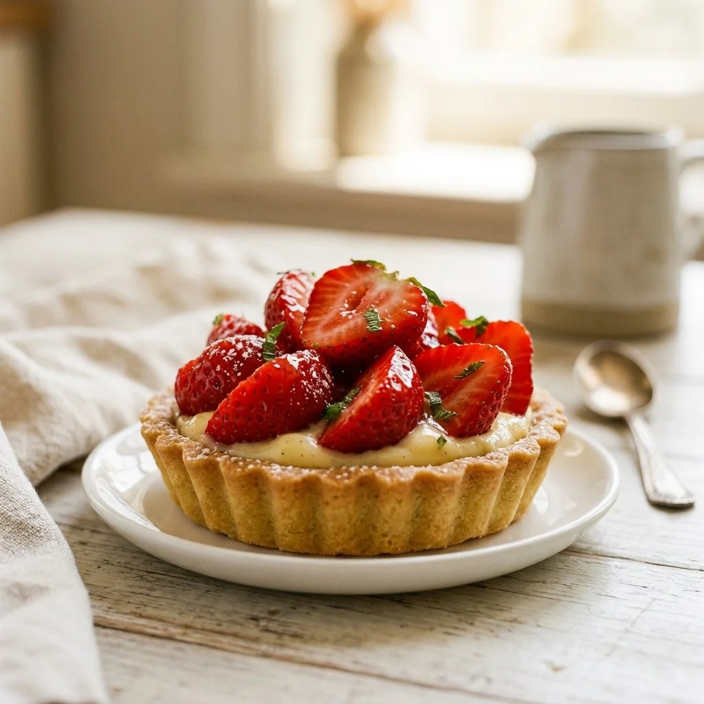 Homemade strawberry tart with fresh strawberries on top