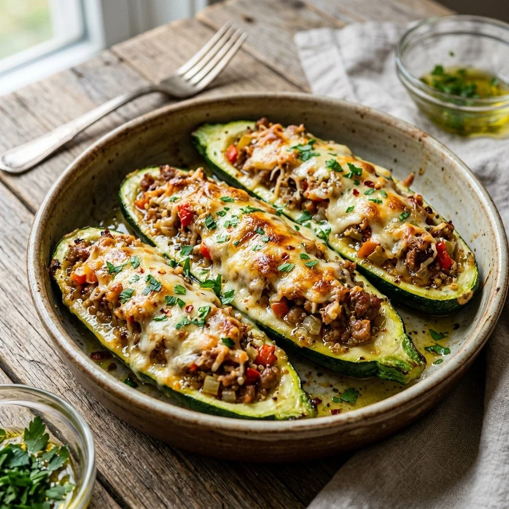 Delicious stuffed zucchini boats filled with savory ingredients