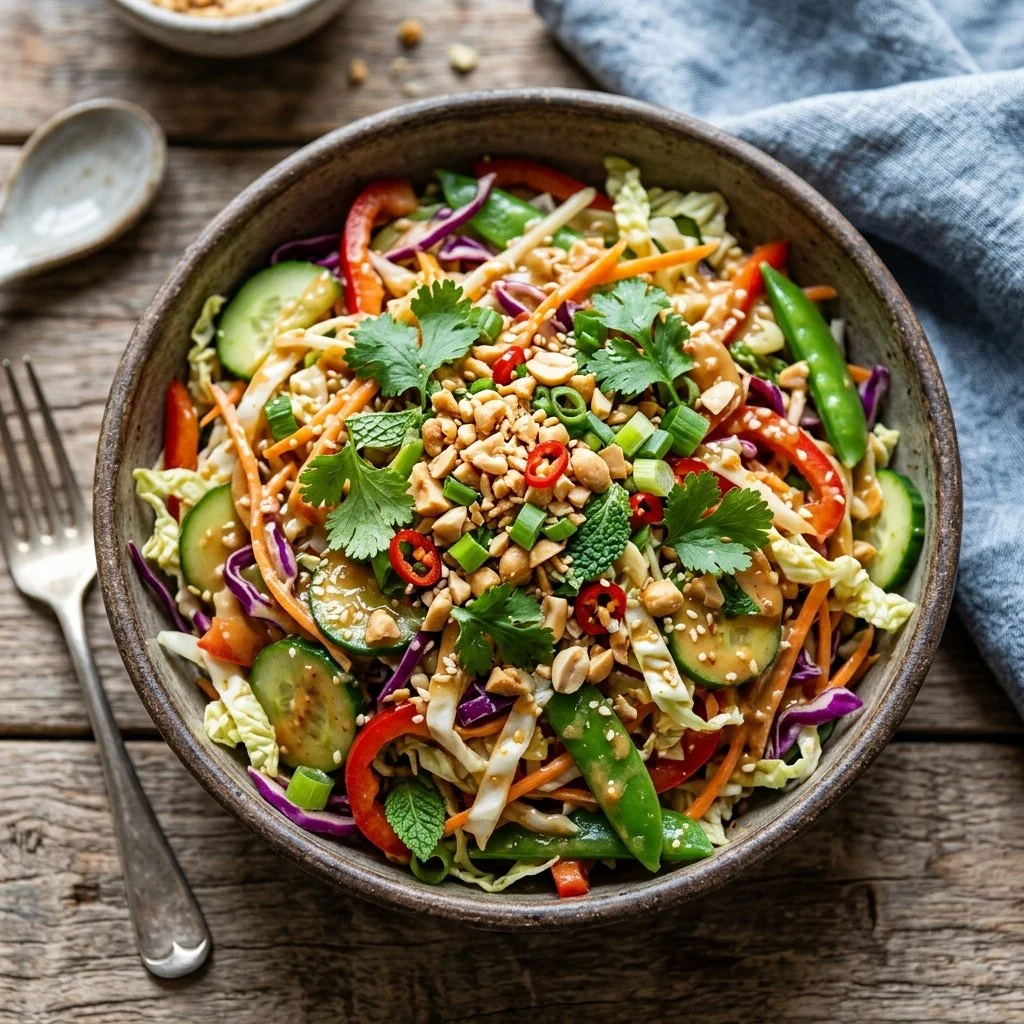 Delicious Thai Peanut Salad with fresh veggies and peanut dressing