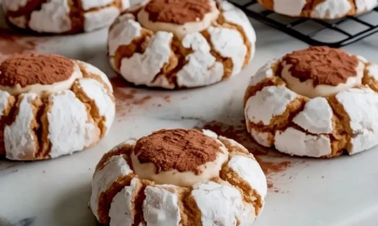 Delicious homemade tiramisu cookies on a plate garnished with cocoa powder