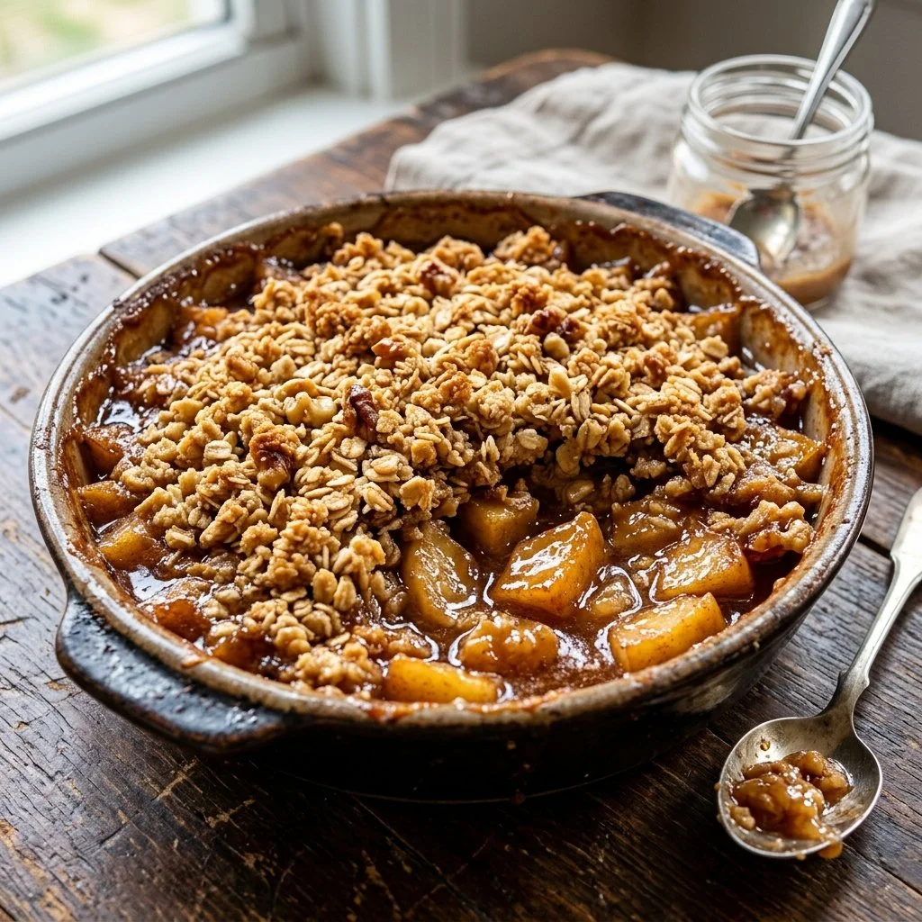 Delicious homemade apple crisp with a golden, crumbly topping