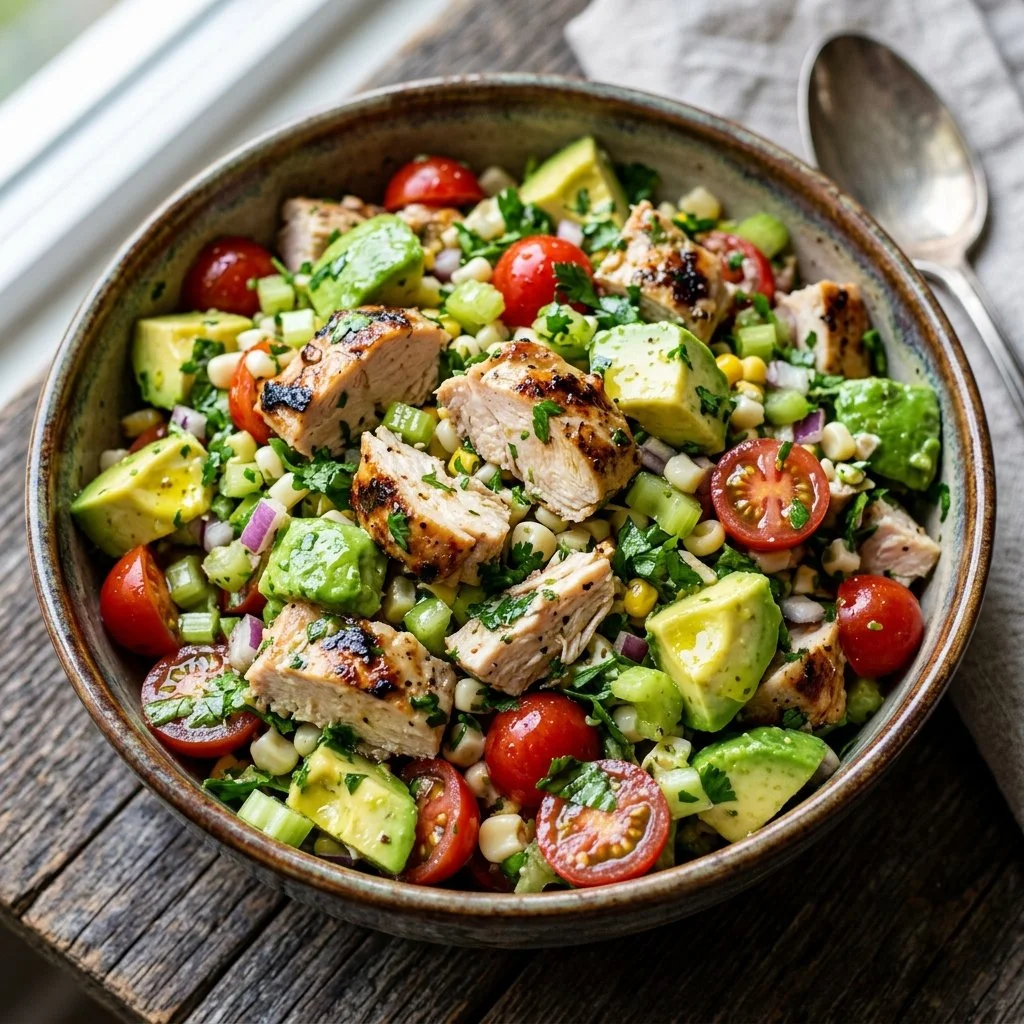 Delicious Avocado Chicken Salad with fresh ingredients on a plate