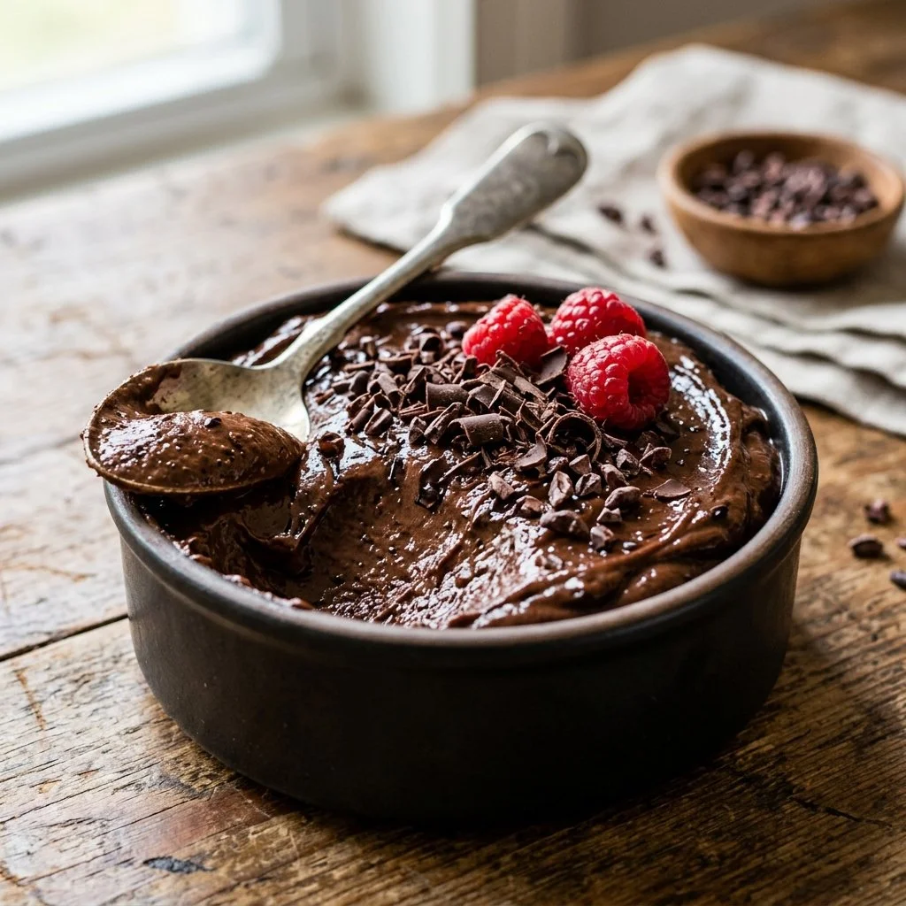 Delicious avocado chocolate mousse dessert served in a bowl
