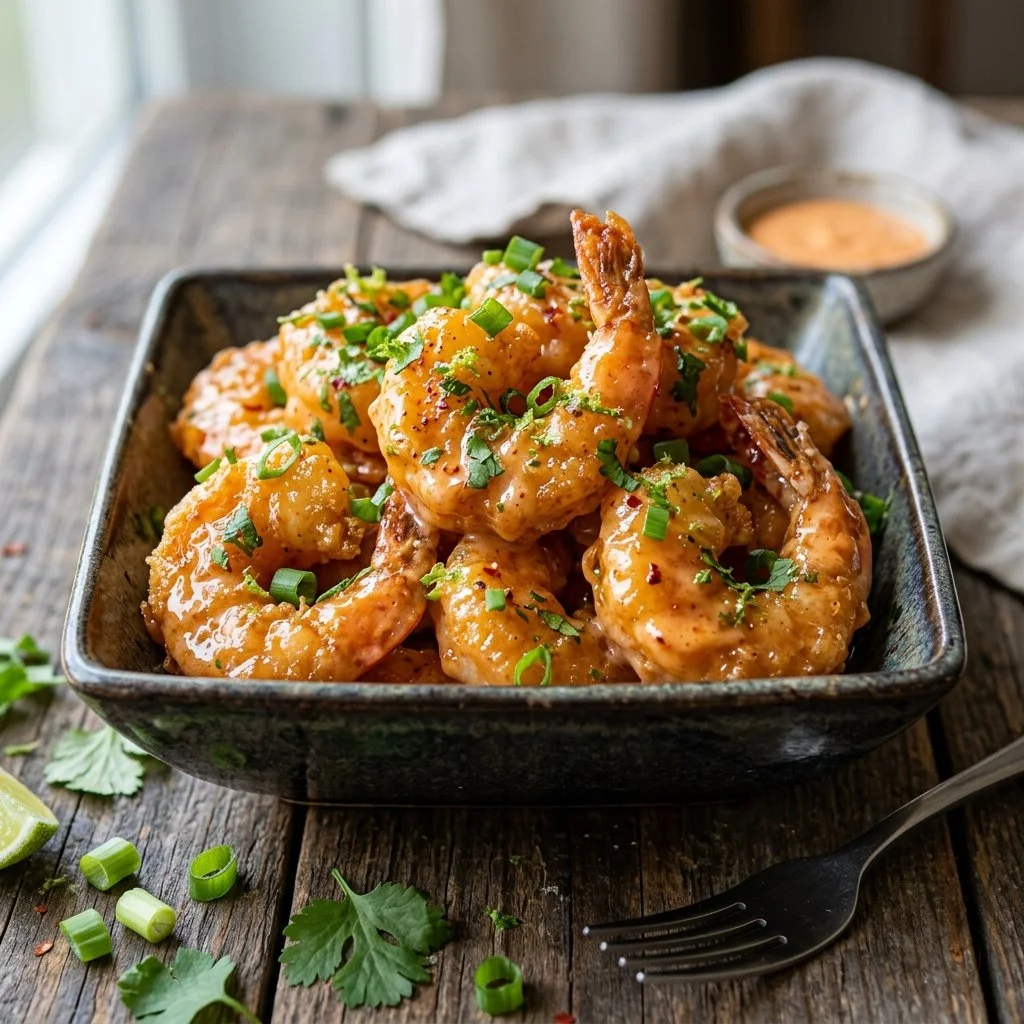 Delicious Bang Bang Shrimp served with a spicy creamy sauce.
