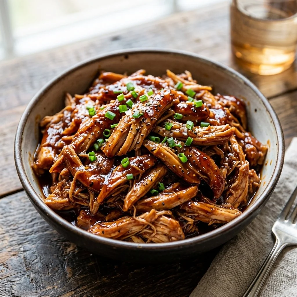 Delicious BBQ Pulled Chicken served on a plate with toppings