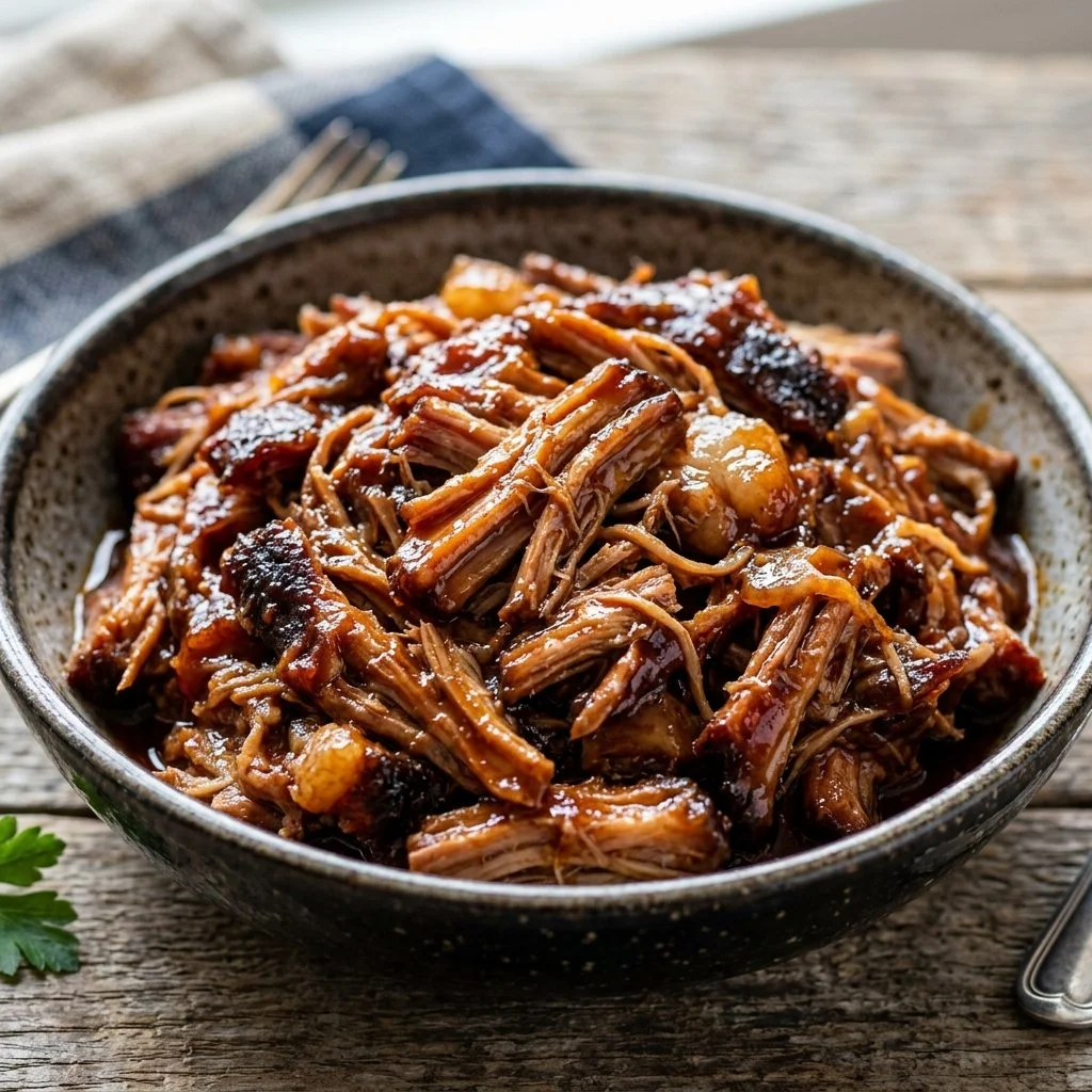 Delicious BBQ pulled pork served with coleslaw and buns