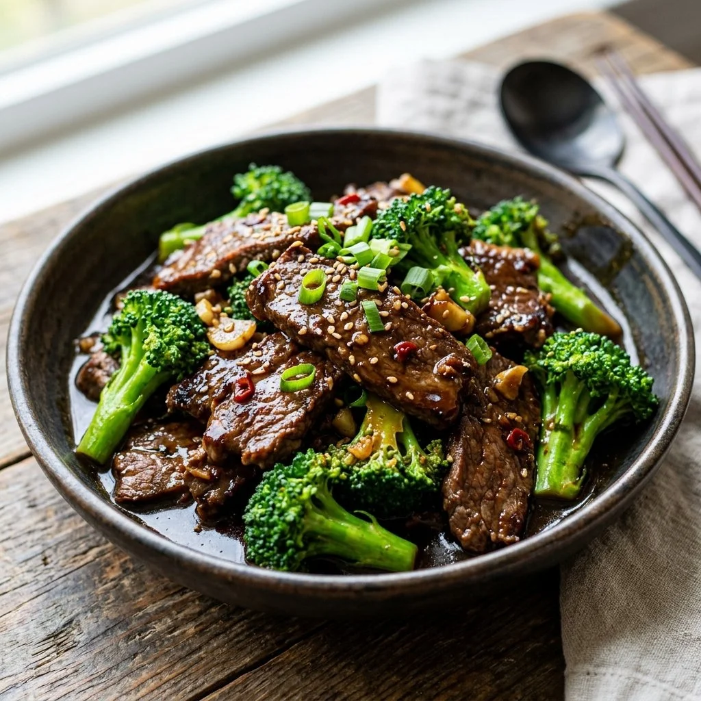Delicious Beef and Broccoli stir fry served on a plate